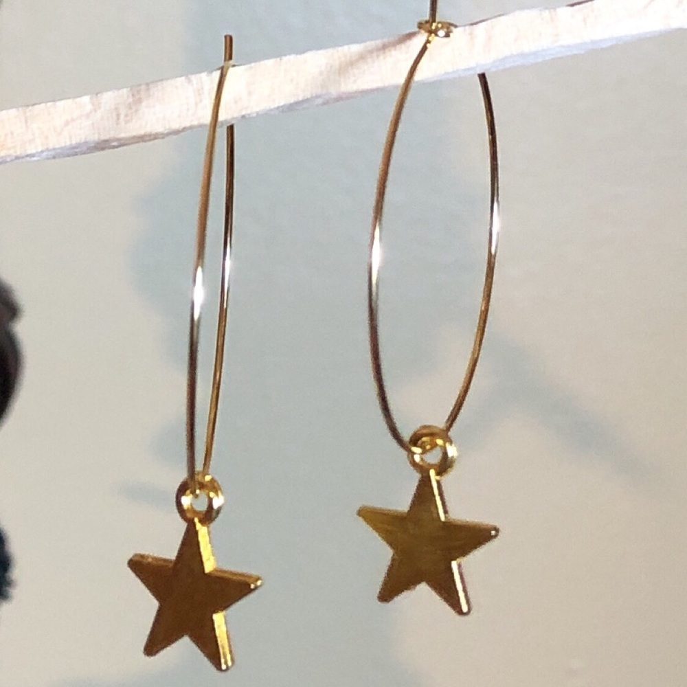 minimalist lucky star handmade gold colored hoops
